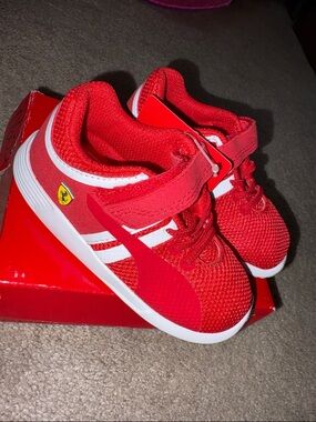 Ferrari Red and White Toddler Velcro Athletic Sneakers